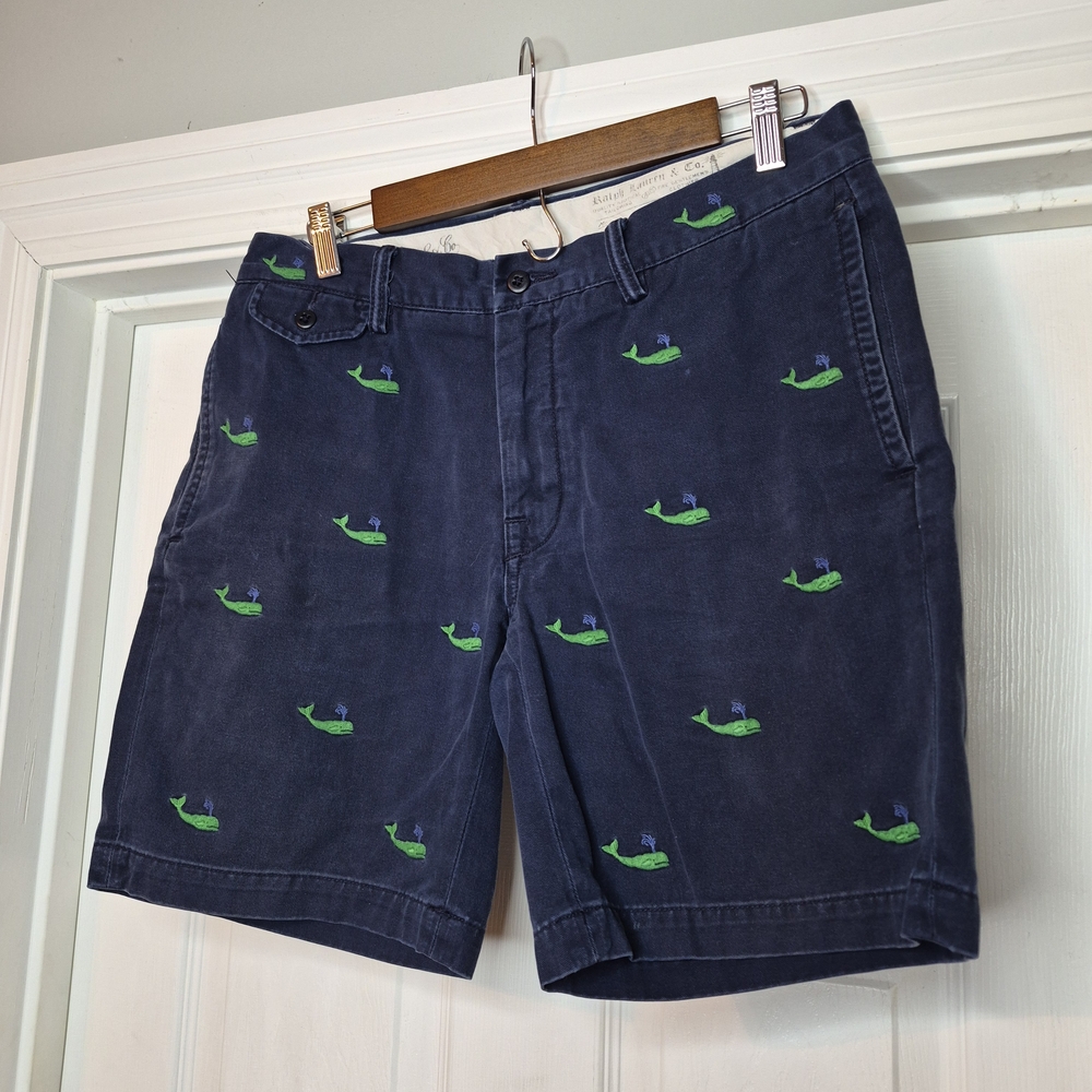 Polo Ralph Lauren Dark Blue Shorts with Green Whale Design Size 33